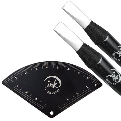 Ink Permanent Brow Mapping Kit – Aluminum Alloy Fan-Shaped Eyebrow Design Tool with Ruler & 2 White Peeling Pencils for Microblading, PMU Avelisse