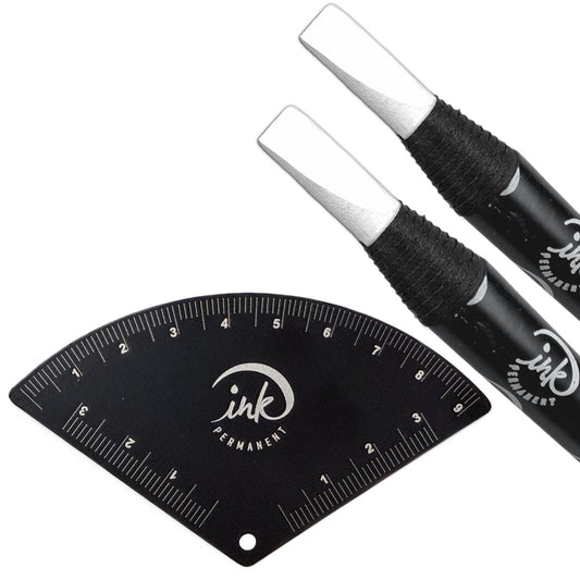 Ink Permanent Brow Mapping Kit – Aluminum Alloy Fan-Shaped Eyebrow Design Tool with Ruler & 2 White Peeling Pencils for Microblading, PMU Avelisse
