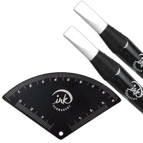 Ink Permanent Brow Mapping Kit – Aluminum Alloy Fan-Shaped Eyebrow Design Tool with Ruler & 2 White Peeling Pencils for Microblading, PMU Avelisse