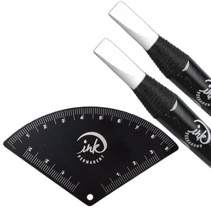 Ink Permanent Brow Mapping Kit – Aluminum Alloy Fan-Shaped Eyebrow Design Tool with Ruler & 2 White Peeling Pencils for Microblading, PMU Avelisse