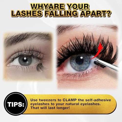 Self Adhesive Eyelashes - 150pcs No Glue Needed Eyelash Extensions 8-16mm Pre-Glued Lashes with Applicator Tweezers, Reusable Fake Eyelashes Clusters for Natural & Dramatic Looks for Beginners Avelisse