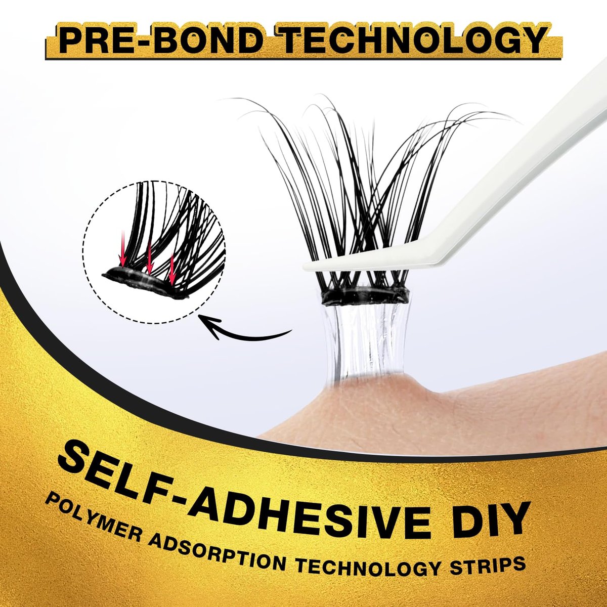 Self Adhesive Eyelashes - 150pcs No Glue Needed Eyelash Extensions 8-16mm Pre-Glued Lashes with Applicator Tweezers, Reusable Fake Eyelashes Clusters for Natural & Dramatic Looks for Beginners Avelisse