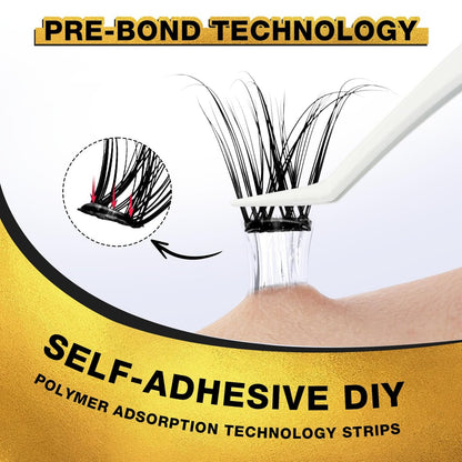 Self Adhesive Eyelashes - 150pcs No Glue Needed Eyelash Extensions 8-16mm Pre-Glued Lashes with Applicator Tweezers, Reusable Fake Eyelashes Clusters for Natural & Dramatic Looks for Beginners Avelisse