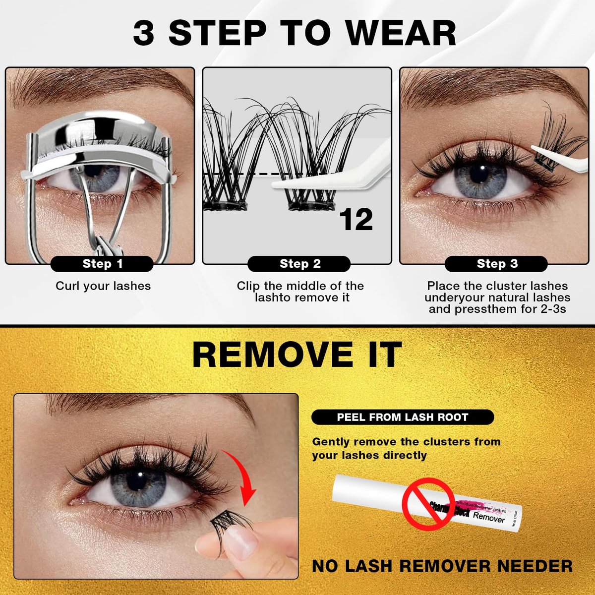 Self Adhesive Eyelashes - 150pcs No Glue Needed Eyelash Extensions 8-16mm Pre-Glued Lashes with Applicator Tweezers, Reusable Fake Eyelashes Clusters for Natural & Dramatic Looks for Beginners Avelisse