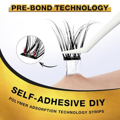 Self Adhesive Eyelashes - 150pcs No Glue Needed Eyelash Extensions 8-16mm Pre-Glued Lashes with Applicator Tweezers, Reusable Fake Eyelashes Clusters for Natural & Dramatic Looks for Beginners Avelisse