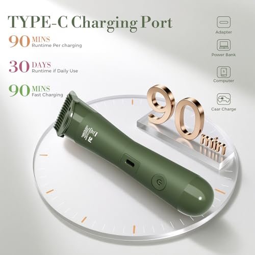 Flyant Bikini Trimmer for Women – 2 in 1 Electric Shaver, IPX7 Waterproof, LED Light, Rechargeable, Leaf Green Avelisse