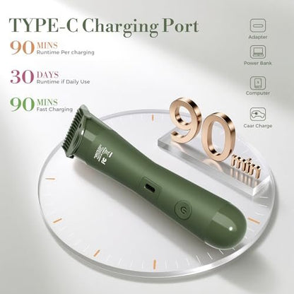 Flyant Bikini Trimmer for Women – 2 in 1 Electric Shaver, IPX7 Waterproof, LED Light, Rechargeable, Leaf Green Avelisse