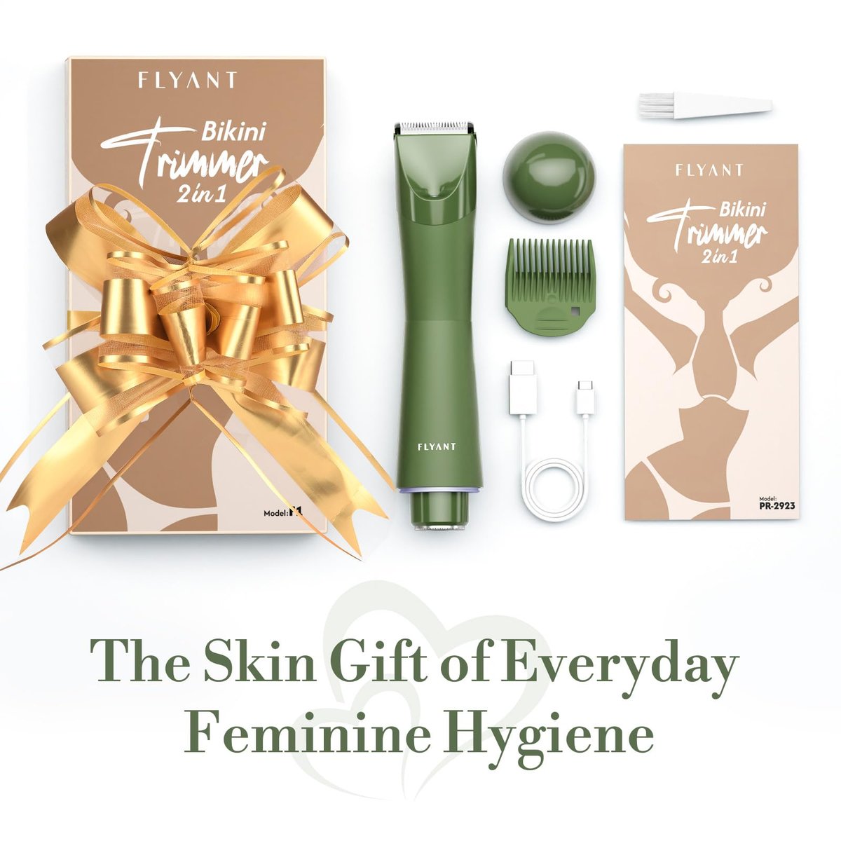 Flyant Bikini Trimmer for Women – 2 in 1 Electric Shaver, IPX7 Waterproof, LED Light, Rechargeable, Leaf Green Avelisse