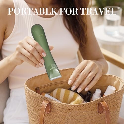 Flyant Bikini Trimmer for Women – 2 in 1 Electric Shaver, IPX7 Waterproof, LED Light, Rechargeable, Leaf Green Avelisse