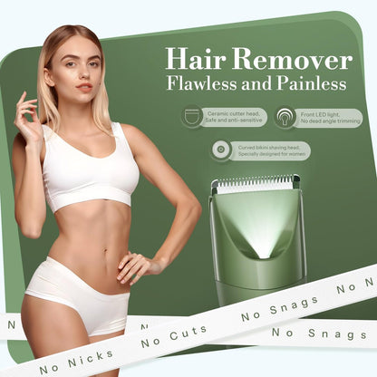 Flyant Bikini Trimmer for Women – 2 in 1 Electric Shaver, IPX7 Waterproof, LED Light, Rechargeable, Leaf Green Avelisse