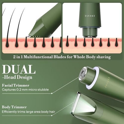 Flyant Bikini Trimmer for Women – 2 in 1 Electric Shaver, IPX7 Waterproof, LED Light, Rechargeable, Leaf Green Avelisse