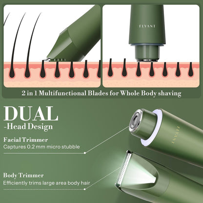 Flyant Bikini Trimmer for Women – 2 in 1 Electric Shaver, IPX7 Waterproof, LED Light, Rechargeable, Leaf Green Avelisse