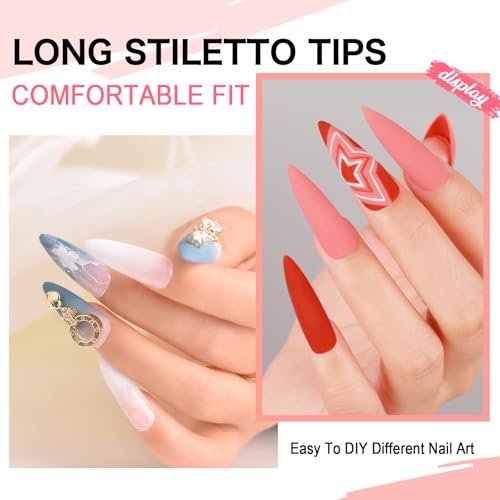 COLOURSMILE Long Stiletto Full Cover Nail Tips - 216pcs Pre-Shaped Gelly Press on Nails, 12 Sizes for Acrylic French Extension, DIY & Salon - görsel 4