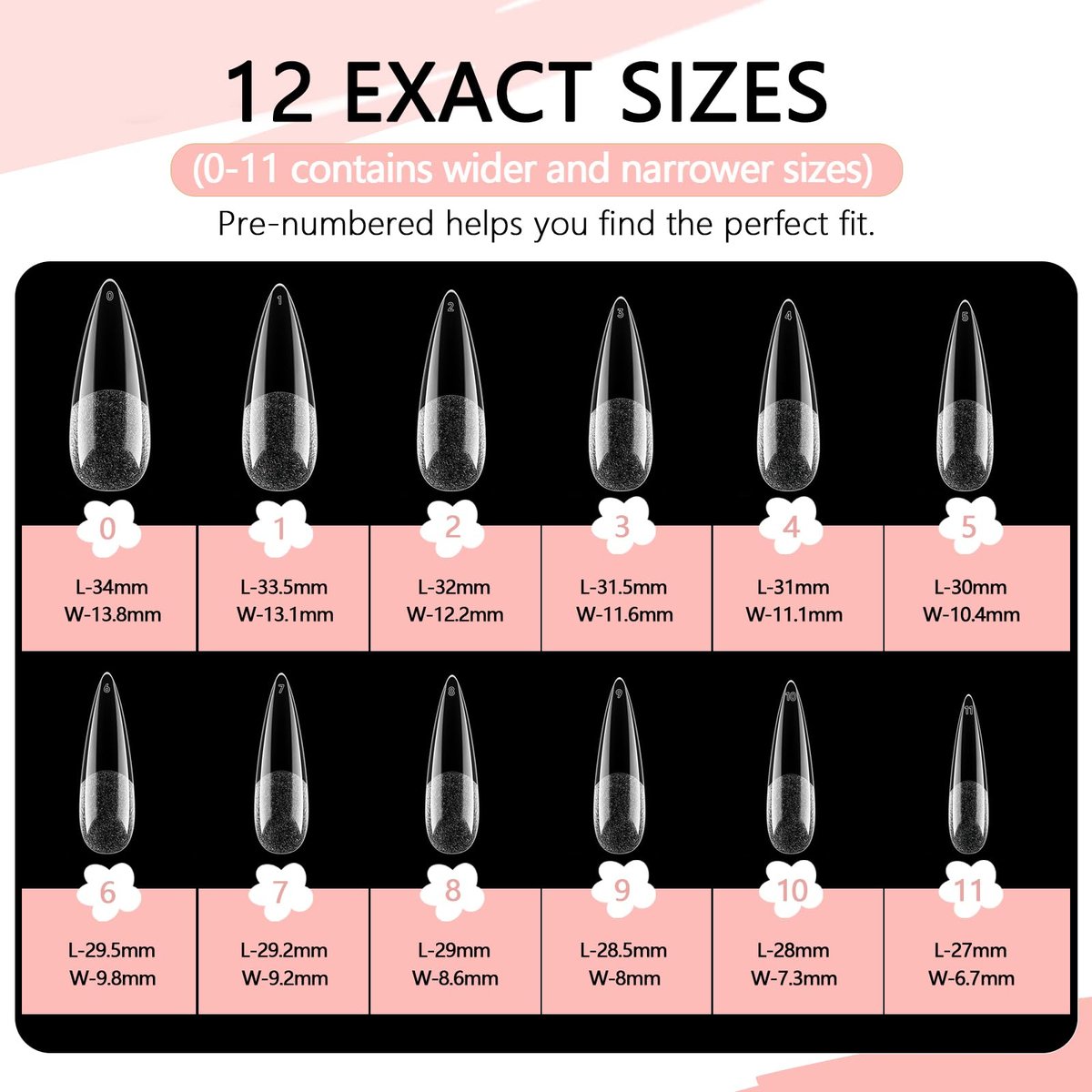 COLOURSMILE Long Stiletto Full Cover Nail Tips - 216pcs Pre-Shaped Gelly Press on Nails, 12 Sizes for Acrylic French Extension, DIY & Salon - görsel 15