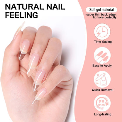 COLOURSMILE Long Stiletto Full Cover Nail Tips - 216pcs Pre-Shaped Gelly Press on Nails, 12 Sizes for Acrylic French Extension, DIY & Salon