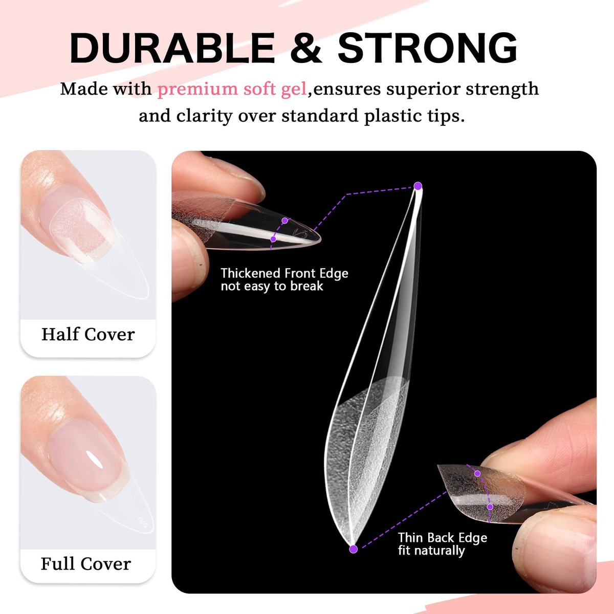 COLOURSMILE Long Stiletto Full Cover Nail Tips - 216pcs Pre-Shaped Gelly Press on Nails, 12 Sizes for Acrylic French Extension, DIY & Salon - görsel 9