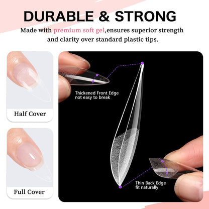 COLOURSMILE Long Stiletto Full Cover Nail Tips - 216pcs Pre-Shaped Gelly Press on Nails, 12 Sizes for Acrylic French Extension, DIY & Salon