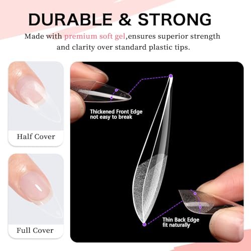 COLOURSMILE Long Stiletto Full Cover Nail Tips - 216pcs Pre-Shaped Gelly Press on Nails, 12 Sizes for Acrylic French Extension, DIY & Salon - görsel 10