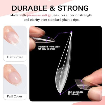 COLOURSMILE Long Stiletto Full Cover Nail Tips - 216pcs Pre-Shaped Gelly Press on Nails, 12 Sizes for Acrylic French Extension, DIY & Salon