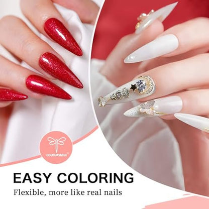 COLOURSMILE Long Stiletto Full Cover Nail Tips - 216pcs Pre-Shaped Gelly Press on Nails, 12 Sizes for Acrylic French Extension, DIY & Salon