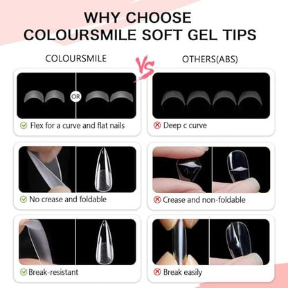 COLOURSMILE Long Stiletto Full Cover Nail Tips - 216pcs Pre-Shaped Gelly Press on Nails, 12 Sizes for Acrylic French Extension, DIY & Salon