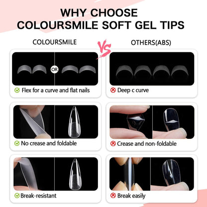COLOURSMILE Long Stiletto Full Cover Nail Tips - 216pcs Pre-Shaped Gelly Press on Nails, 12 Sizes for Acrylic French Extension, DIY & Salon