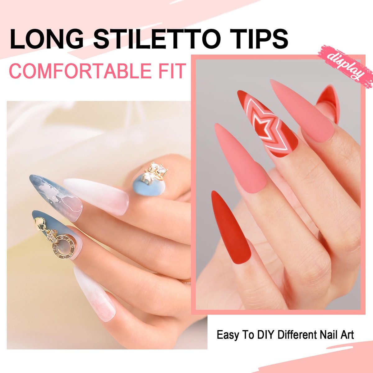 COLOURSMILE Long Stiletto Full Cover Nail Tips - 216pcs Pre-Shaped Gelly Press on Nails, 12 Sizes for Acrylic French Extension, DIY & Salon - görsel 3