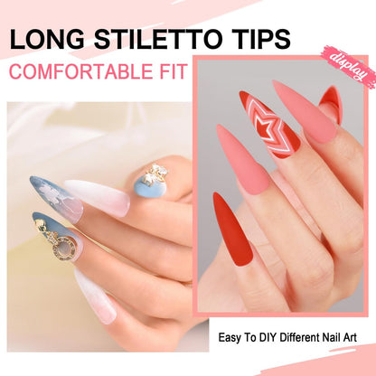 COLOURSMILE Long Stiletto Full Cover Nail Tips - 216pcs Pre-Shaped Gelly Press on Nails, 12 Sizes for Acrylic French Extension, DIY & Salon