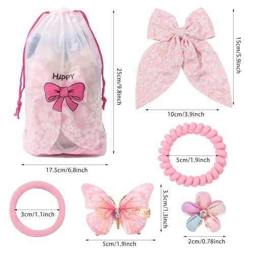 Rosvia Little Girls Hair Accessories Set 70pcs - Elastic Spiral Hair Ties, Mini Crystal Flower Hair Claws, Butterfly Hair Clips, Toddlers Hair Bows for Girls Teens Kids - görsel 4