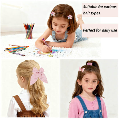Rosvia Little Girls Hair Accessories Set 70pcs - Elastic Spiral Hair Ties, Mini Crystal Flower Hair Claws, Butterfly Hair Clips, Toddlers Hair Bows for Girls Teens Kids