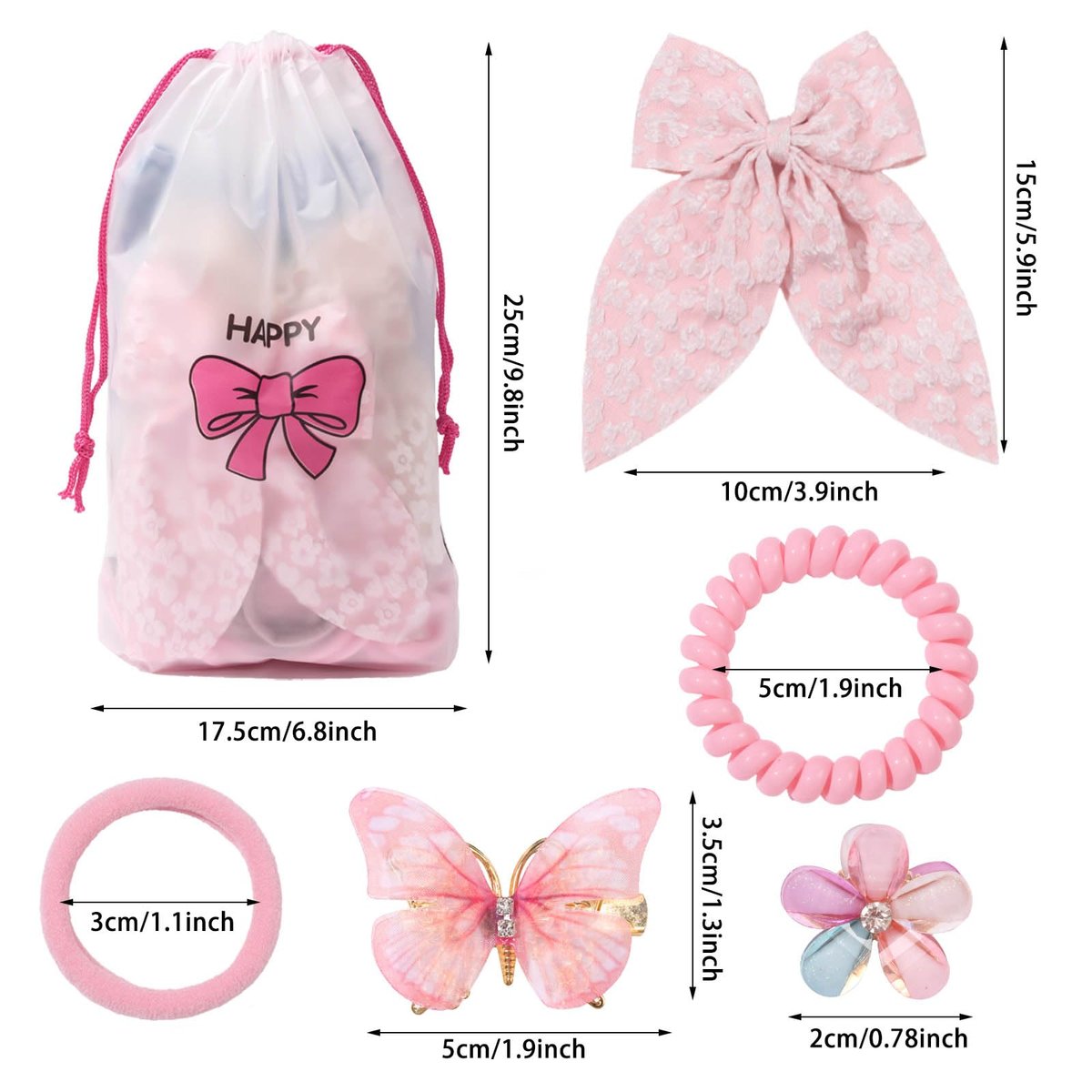 Rosvia Little Girls Hair Accessories Set 70pcs - Elastic Spiral Hair Ties, Mini Crystal Flower Hair Claws, Butterfly Hair Clips, Toddlers Hair Bows for Girls Teens Kids - görsel 3