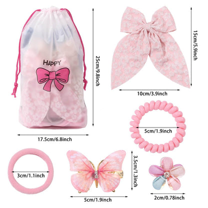 Rosvia Little Girls Hair Accessories Set 70pcs - Elastic Spiral Hair Ties, Mini Crystal Flower Hair Claws, Butterfly Hair Clips, Toddlers Hair Bows for Girls Teens Kids