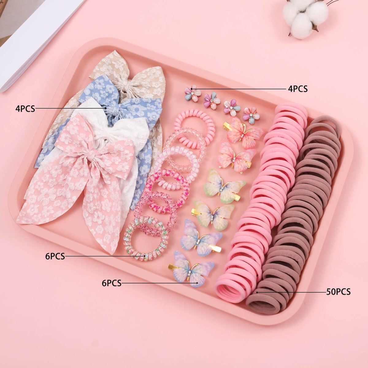 Rosvia Little Girls Hair Accessories Set 70pcs - Elastic Spiral Hair Ties, Mini Crystal Flower Hair Claws, Butterfly Hair Clips, Toddlers Hair Bows for Girls Teens Kids - görsel 7