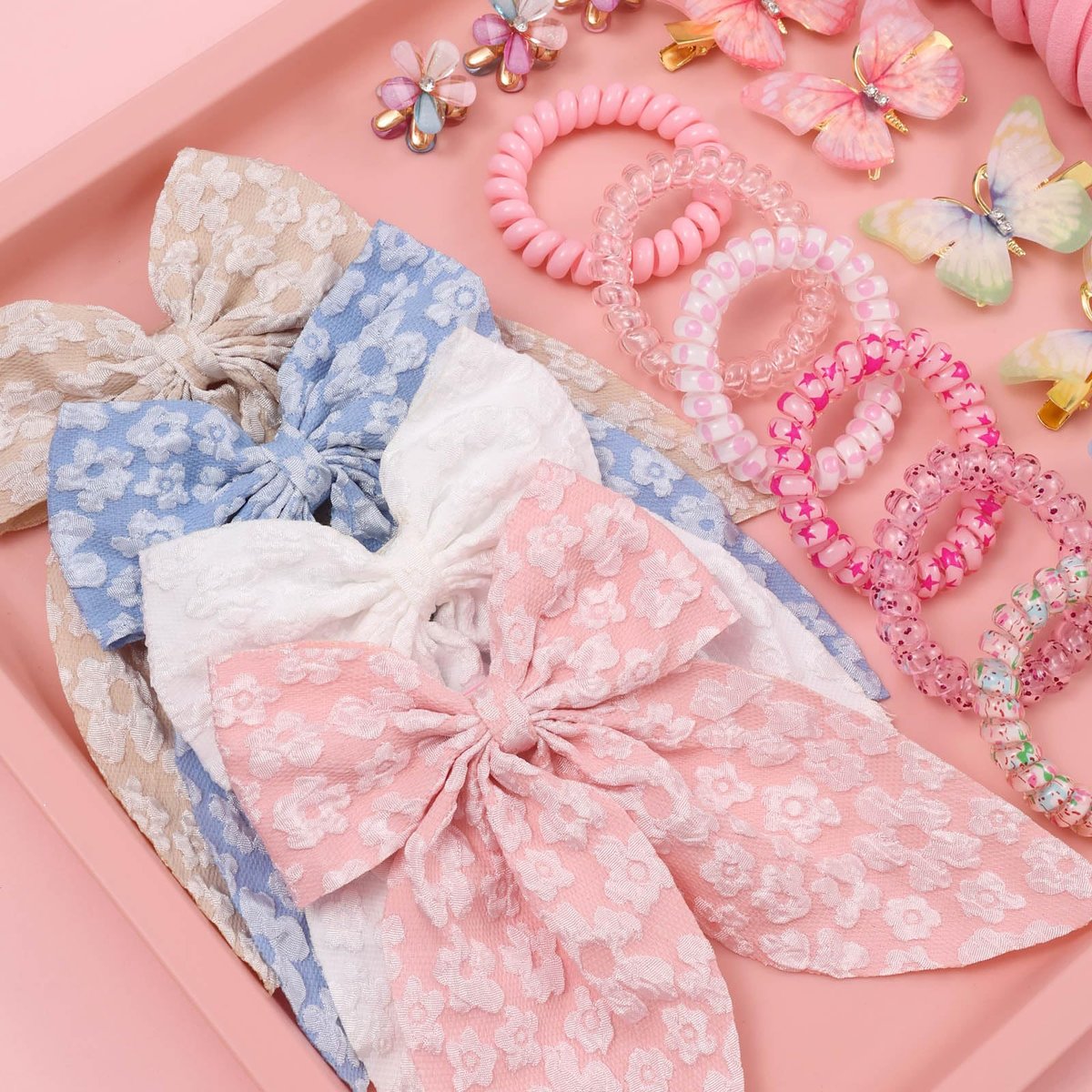 Rosvia Little Girls Hair Accessories Set 70pcs - Elastic Spiral Hair Ties, Mini Crystal Flower Hair Claws, Butterfly Hair Clips, Toddlers Hair Bows for Girls Teens Kids - görsel 9