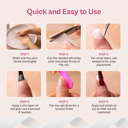 Silk Wrap for Nails 46cm Cracked Nail Repair Kit - Fingernail Repair Patches for Splits, Cracks and Chips - Broken or Damaged Nail Bandages in Mesh Sheets for Natural or Gel Manicures