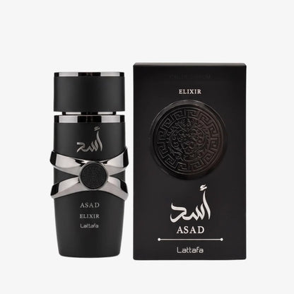 Lattafa Asad Elixir Eau de Parfum for Men – Spicy, Woody, Amber, Warm – Long-Lasting 3.4 oz (100 ml)