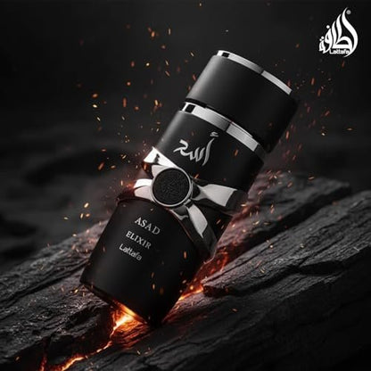 Lattafa Asad Elixir Eau de Parfum for Men – Spicy, Woody, Amber, Warm – Long-Lasting 3.4 oz (100 ml)