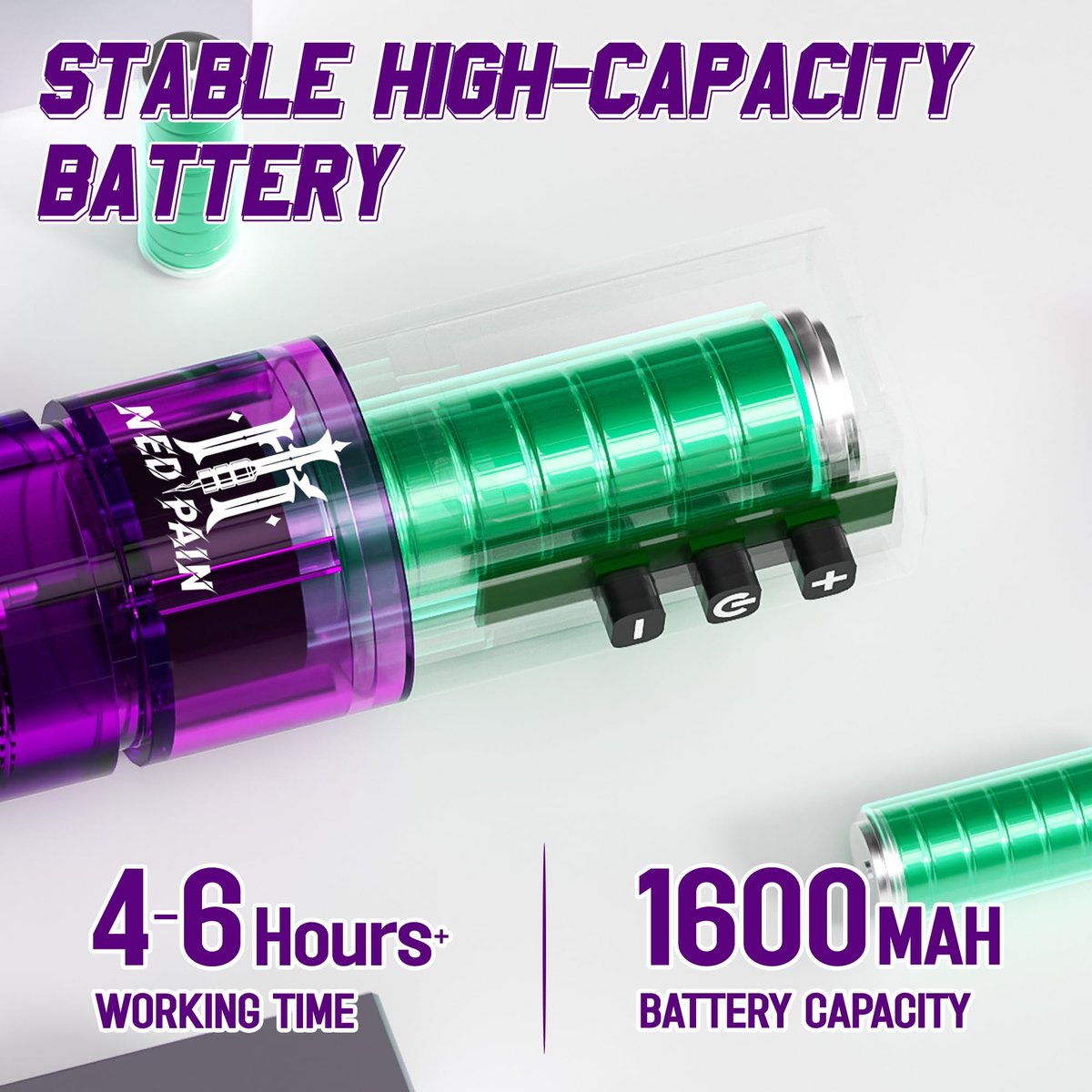 NEDPAIN Adjustable Wireless Tattoo Machine Pen Set - 1.47 Inch Screen, 1600mAh, 10V/10000 RPM, Memory Function - Complete Wireless Tattoo Gun Kit for Beginners and Artists (Violet) Avelisse