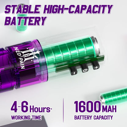 NEDPAIN Adjustable Wireless Tattoo Machine Pen Set - 1.47 Inch Screen, 1600mAh, 10V/10000 RPM, Memory Function - Complete Wireless Tattoo Gun Kit for Beginners and Artists (Violet) Avelisse