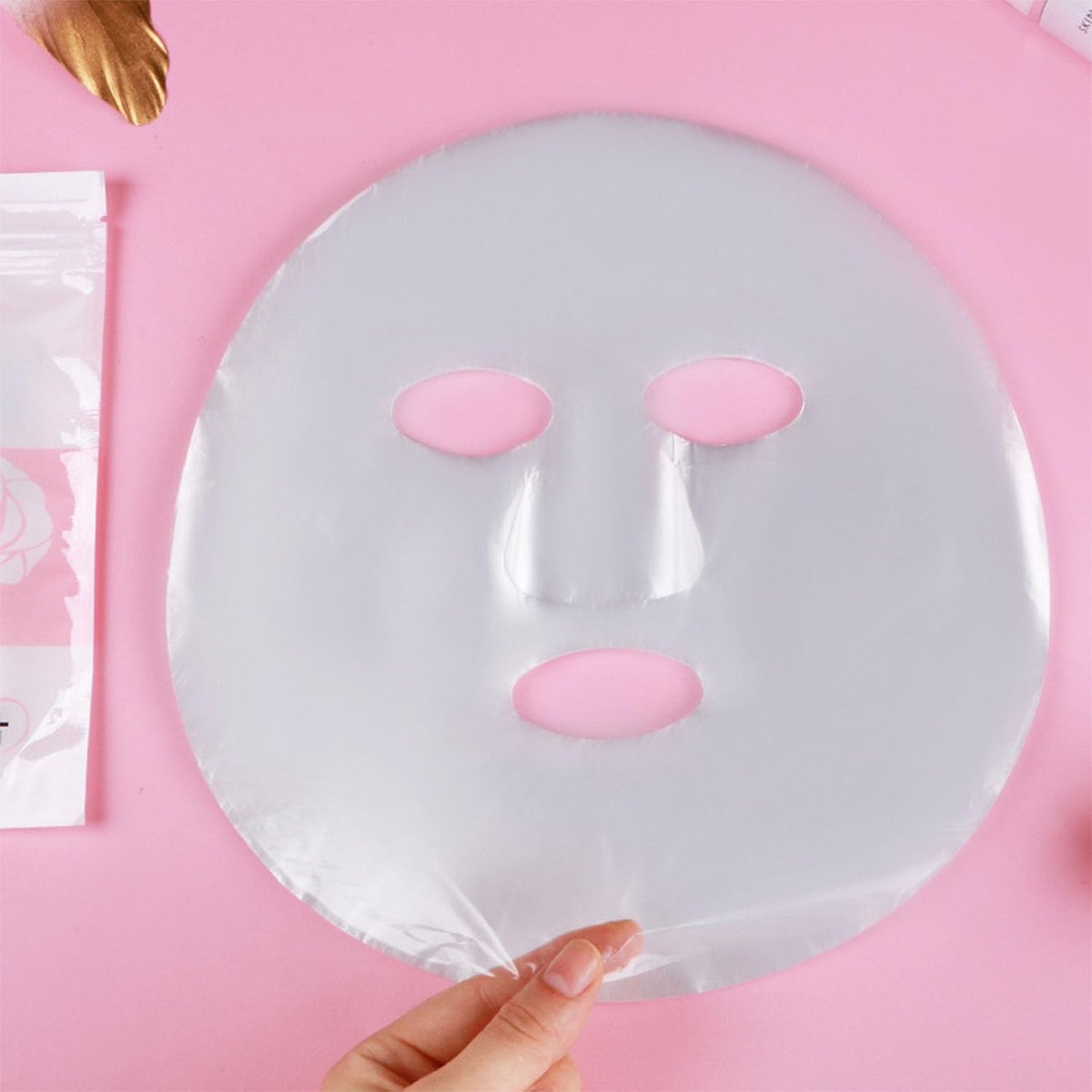 400-Pack Disposable Face Mask Sheets - Transparent Plastic Facial Wrap for Enhanced Skincare & At-Home Spa - görsel 3