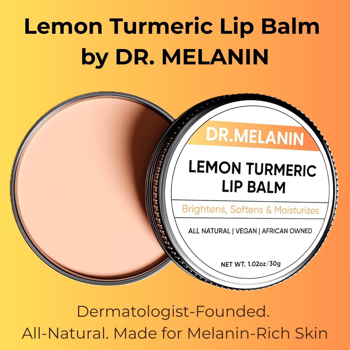 Dr. Melanin Lemon Turmeric Lip Balm for Dark Lips - Dermatologist-Founded Natural Moisturizer, Brightens & Evens Lip Tone, Vegan, 1.02 oz - görsel 3