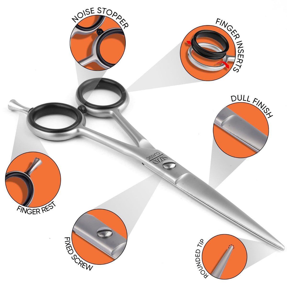 SIZZO G-MAT DULL Hair Cutting Scissors 6.5" | Professional Stainless Steel Shears for Barbers, Stylists, Men & Women - görsel 7