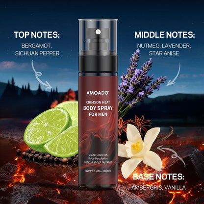 AMOADO Men's Body Spray Set – Deodorizing Body Mist, Aluminum-Free Cologne, Oriental & Woody Scents, 3.4 fl oz (Pack of 3) Avelisse