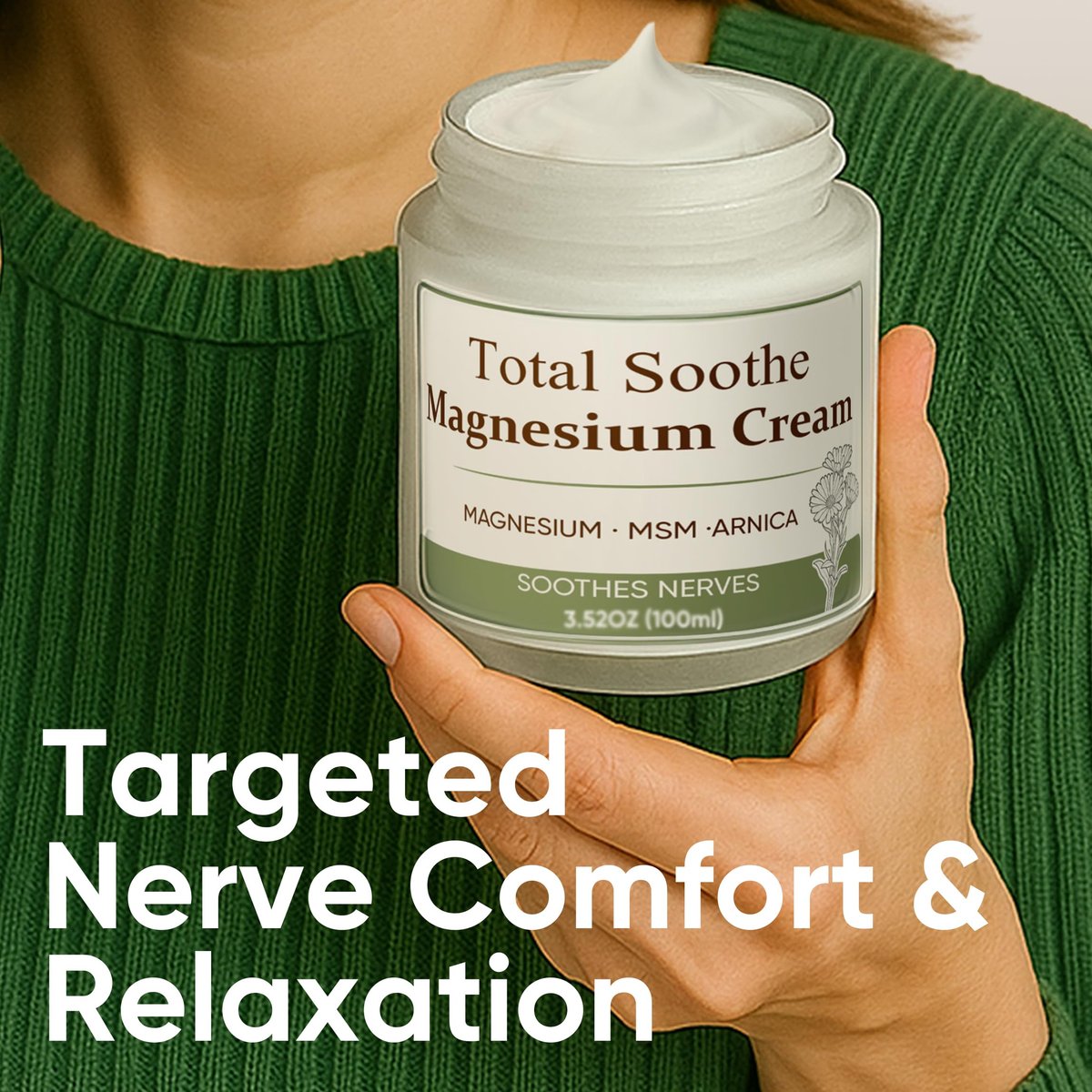 Total Soothe Magnesium Cream with MSM & Arnica – Fast Absorbing, Non-Greasy Magnesium Lotion for Muscle & Joint Comfort, Knees, Soothing Nerve Formula, 100ml Avelisse