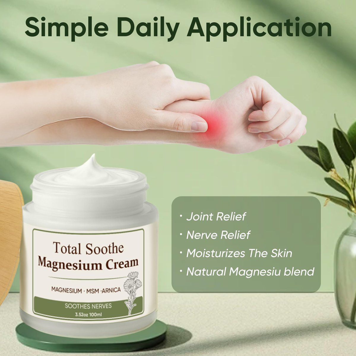 Total Soothe Magnesium Cream with MSM & Arnica – Fast Absorbing, Non-Greasy Magnesium Lotion for Muscle & Joint Comfort, Knees, Soothing Nerve Formula, 100ml Avelisse