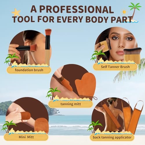 DEBETOOL 5 in 1 Self Tanner Mitt Applicator Kit – Professional Tanning Mitt & Back Applicator with Face Mitt & Body Brush for Streak-Free, Palm-Free Tan - görsel 6
