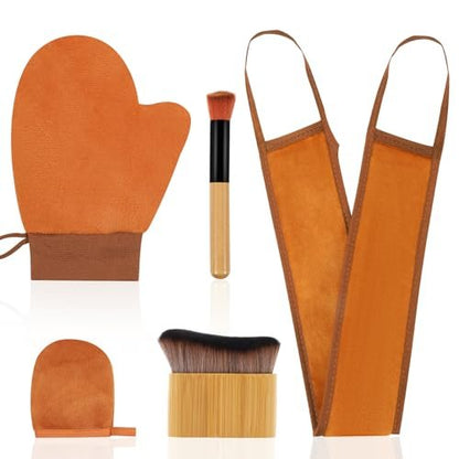 DEBETOOL 5 in 1 Self Tanner Mitt Applicator Kit – Professional Tanning Mitt & Back Applicator with Face Mitt & Body Brush for Streak-Free, Palm-Free Tan