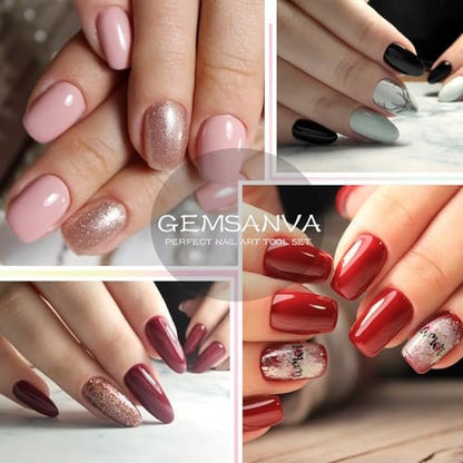 GEMSANVA Double Ended Nail Builder Gel Brush and Palette Set – 3PCS French Tip Brushes, Hard Gel, Flat/Oval Nail Brushes, Liner Brush & Spatula for Salon & DIY Nail Art