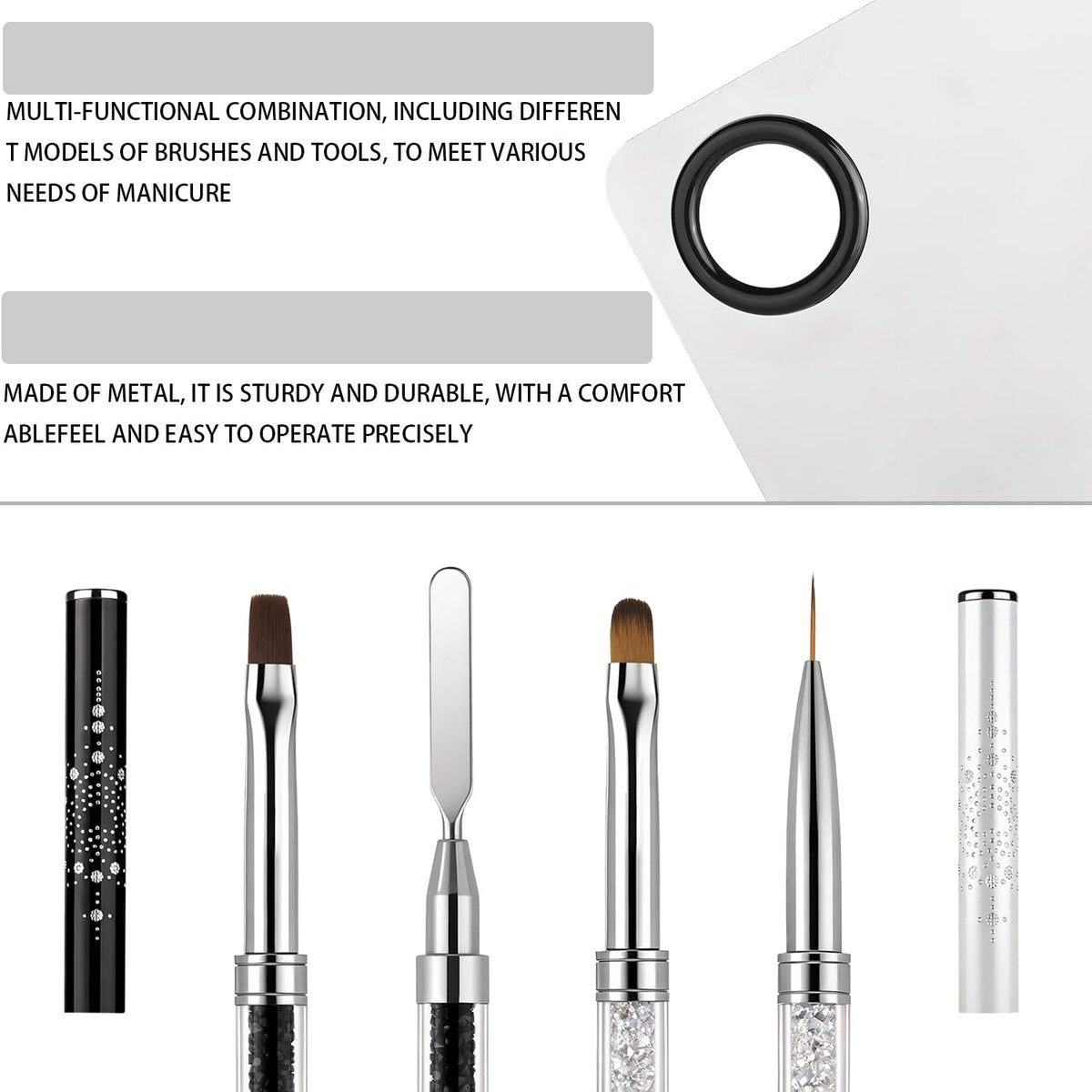GEMSANVA Double Ended Nail Builder Gel Brush and Palette Set – 3PCS French Tip Brushes, Hard Gel, Flat/Oval Nail Brushes, Liner Brush & Spatula for Salon & DIY Nail Art - görsel 4
