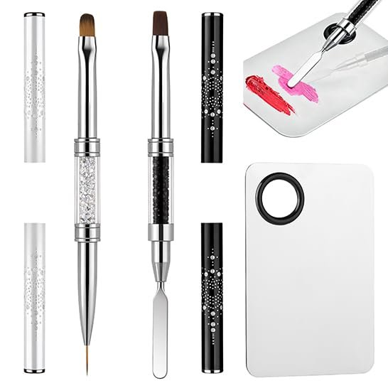 GEMSANVA Double Ended Nail Builder Gel Brush and Palette Set – 3PCS French Tip Brushes, Hard Gel, Flat/Oval Nail Brushes, Liner Brush & Spatula for Salon & DIY Nail Art - görsel 1